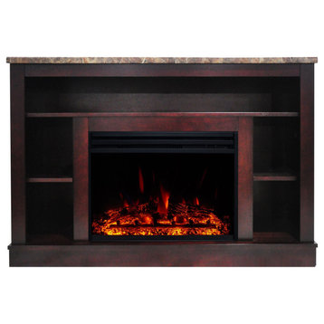 Oxford 47" Electric Fireplace Heater With 1500W Deep Log Insert, Mahogany