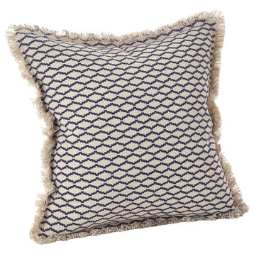 Canberra Collection Fringed Pinstriped Cotton Throw Pillow, Navy Blue