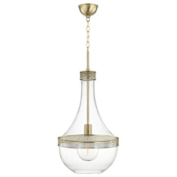 Hagen 1-Light Large Pendant, Aged Brass Finish, Clear Glass Shade