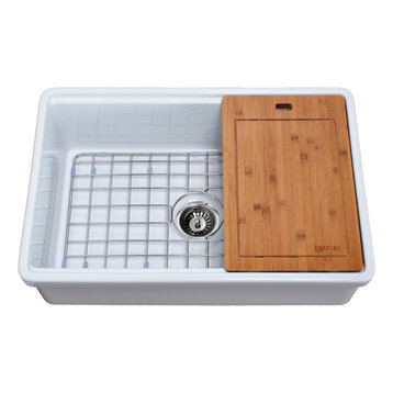 Tosca Reversible Farmhouse Single Bowl Sink, Cutting-Board, Grid, Strainer, 30"