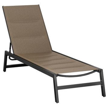 Atlin Designs Metal Reclining Lounger in Beige Polyester Mesh