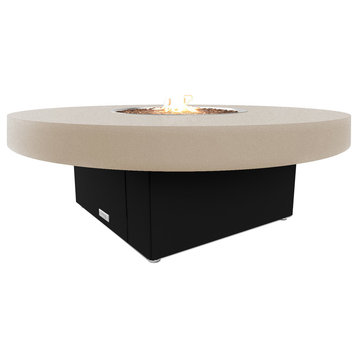 Circular Fire Pit Table, 48 D, Propane, Beige Powdercoat Top, Black