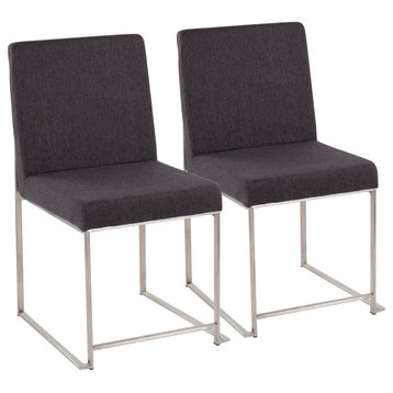 High Back Fuji Dining Chair, Set of 2, Brushed Stainless Steel/Charcoal Fabric