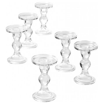 Set of 6 Curvy Glass Candlestick Holders, Large