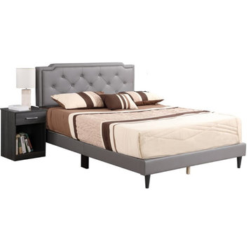 Glory Furniture Deb Faux Leather Upholstered Queen Bed in Light Gray