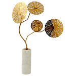 Harp and Finial - Kote Tree Statue Large Gold Finish on Metal with White Marble Base - Combining a white marble base with gold metal abstract tree figurines, the large Kote Tree Statue is a transitional tabletop sculpture. Add this tree sculpture to a table in a living room, family room, or foyer. With its white base and metallic accents, this tall tree statue makes a bright focal point in any room.