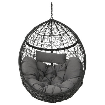 Yosiyah Indoor/Outdoor Hanging Basket Chair (Stand Not Included), Gray + Black