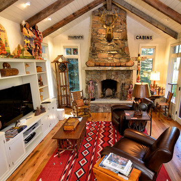 Oak floor and weathered timbers-- Home in Jackson, Wyoming