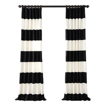 Onyx Black & Off-White Horizontal Stripe Cotton Curtain, 50"x108"