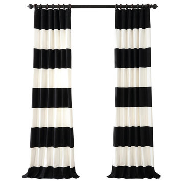 Onyx Black & Off-White Horizontal Stripe Cotton Curtain, 50"x108"