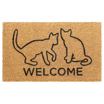 Black Machine Tufted Welcome Cats Doormat, 18" x 30"