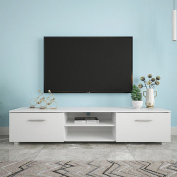 White TV Stand 2 Storage Cabinet Media Console with open shelves