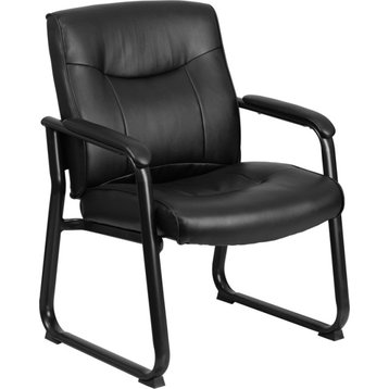 Big,Tall 500 lb. Rated Black Leather Executive Side Reception Chair,Sled Base