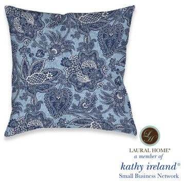 Laural Home kathy ireland Blue Jean Floral Outdoor Decorative Pillow, 18"x18"