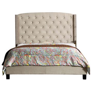 Martins Upholstered Panel Bed, Beige, Queen