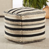 Meknes Indoor and Outdoor Striped Black and Cream Cube Pouf