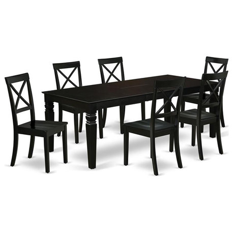 East West Furniture Logan 7-piece Wood Dining Set w/ Rectangular Table in Black