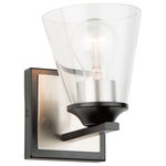 Artcraft Lighting - Wheaton 1 Light Wall Light, Black/Brushed Nickel - Designed by Lighting Pulse, this "Wheaton" collection bathroom vanity features black frames with brushed nickel accents complimented by clear cone shaped glassware.