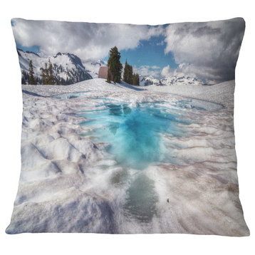 Beautiful Snow Covered Lake Landscape Printed Throw Pillow, 16"x16"
