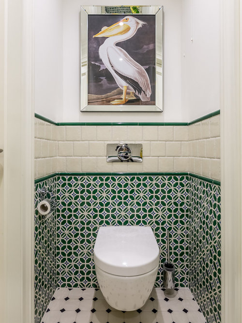 Cloakroom Design Ideas, Renovations & Photos with Green Tiles