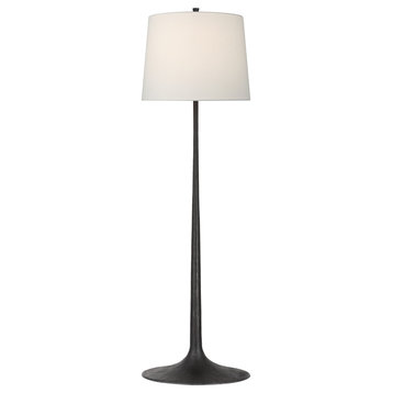 Oscar Large Sculpted Floor Lamp in Aged Iron with Linen Shade