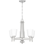 Quoizel - Quoizel BLG5022BN Billingsley 5 Light Chandelier - Brushed Nickel - The Billingsley is a clean, transitional collection. Its thin, twin support frame elevates the simple silhouette, while classic accents easily coordinate with a variety of home decor styles. Complemented by etched glass shades, all fixtures are available in your choice of brushed nickel or old bronze finish.