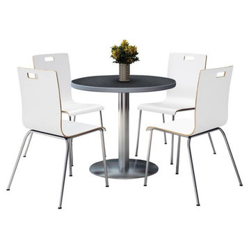 KFI Round 36" Pedestal Table - 4 White Stacking Chairs - Graphite Top