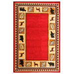 Furnishmyplace - Wildlife Bear Moose Rustic Lodge Cabin Area Rug, Red, 7'8"x10' - Contemporary Area Rug: Designed to grace your living rooms, study area, bedrooms, hallways and entryways, this floor carpet enhances the overall aesthetic appearance of the surrounding. It can blend well with minimalistic decor settings. Materials Used: This indoor area rug is made with polypropylene - known for its remarkable resistance against everyday wear and tear. The quality craftsmanship offers durability to withstand the test of time. Contemporary Design: Featuring small motifs of bear, moose and leaves, this machine-made rug adds a distinctive visual appeal to the surroundings. The striking contrast of light and dark colors lend a mystical contemporary touch to its overall appeal. Easy Maintenance: The rectangular area rug is designed to offer long-lasting performance. It has a stain resistant surface that serves as a safe spot for kids to play and makes cleanup a breeze.