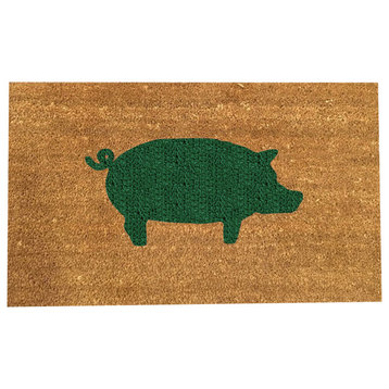 Hand Painted "Pig" Doormat, Amazon Dark Green