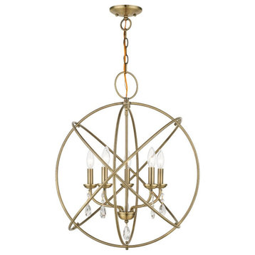 Traditional Glam Chic Five Light Chandelier-Antique Brass Finish - Chandelier