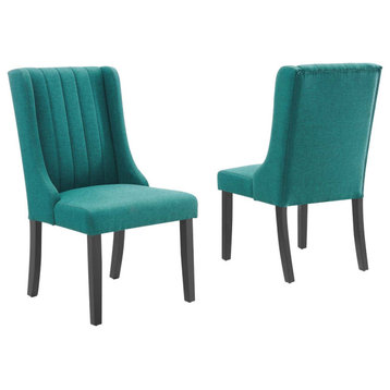 Set of 2 Parson Dining Chair, Wingback With Channeled Stitching, Blue