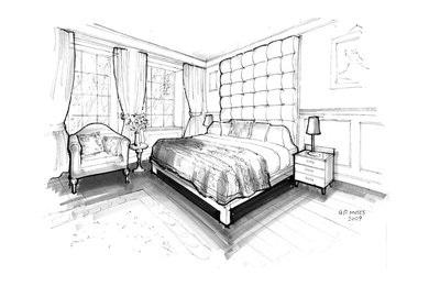 Hand drawn bedroom interior
