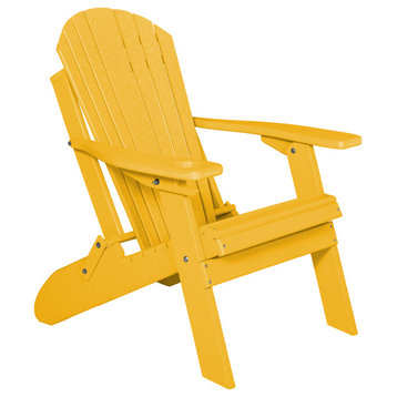 Poly Lumber Folding Adirondack Chair With Cup Holder, Lemon Yellow, No Smart Phone Holder