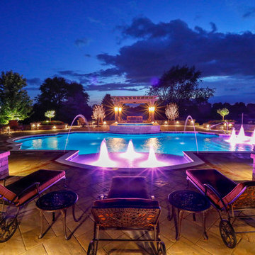 Elgin, IL Roman End Pool with Freeform Hot Tub