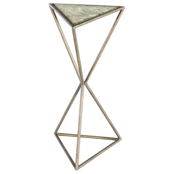 Accent Table Triangle Triangular Adobe Dust Washed Oak Antique Brass