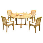 Teak Deals - 5-Piece Outdoor Teak Dining Set: 60" Round Table, 4 Mas Stacking Arm Chairs - Set includes: 60" Round Dining Table and 4 Stacking Arm Chairs.