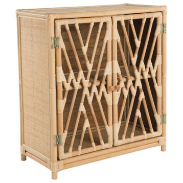 Rattan Chippendale Storage Cabinet With 2 Doors, Natural