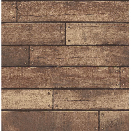 Weathered Brown Nailhead Plank Wallpaper Bolt