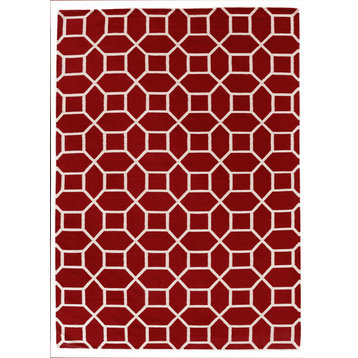 Exquisite Rugs, Flatweave, Red and White, 5'x8'