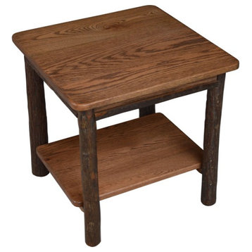 Hickory Solid Wood End Table with Shelf, Walnut