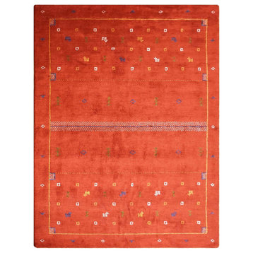 Hand Knotted Loom Silk Mix Area Rug Contemporary Rust