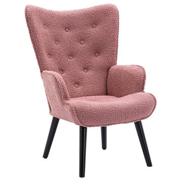 Modern Accent Chair Tufted Button Wingback Chair, Bean Red