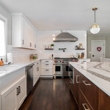 Stunning & Stylish Contemporary White Kitchen w/ Gold Accents & Quartz Counters