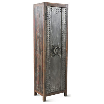 Welles Vault Style Industrial Teak Wood Tall Cabinet