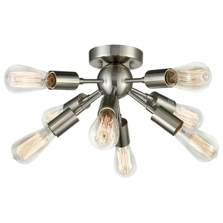 Milano Sputnik Ceiling Light 8-light Flush Mount Fixture, Brushed Nickel