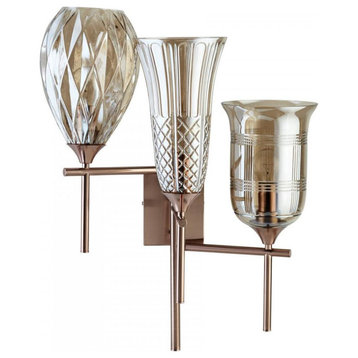 Satin Copper Darcey 3 Light Wall Sconce with Brown Shade
