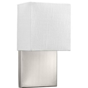 1-Light LED Wall Sconce, Brushed Nickel With White Shade