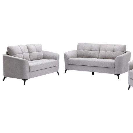 Callie Light Gray Velvet Fabric Sofa Loveseat Living Room Set