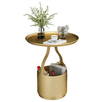 Modern Multifunctional Iron Flower Stand with Storage Tables, Gold, H23.6"