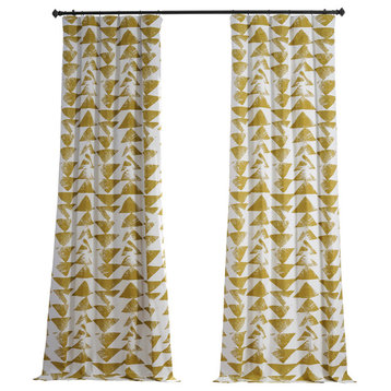 Triad Gold Printed Cotton Blackout Curtain Single Panel, 50Wx84L
